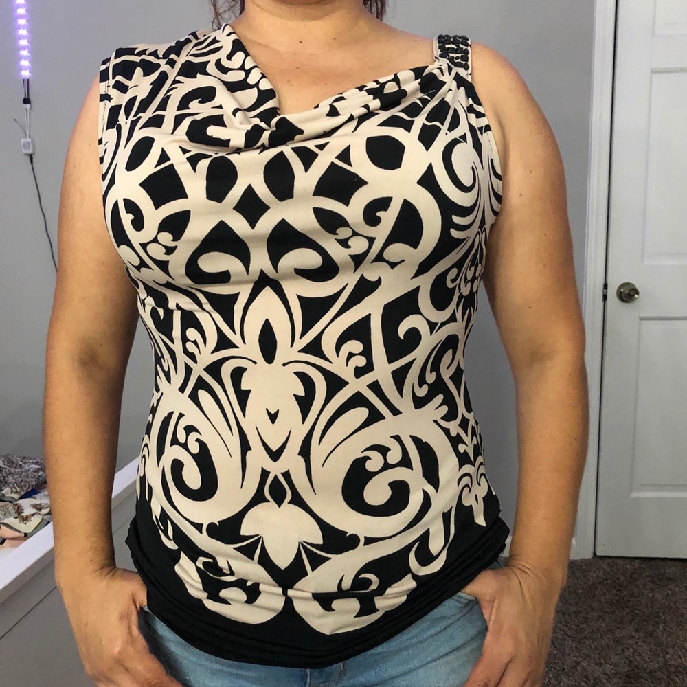 Beige and black detailed blouse